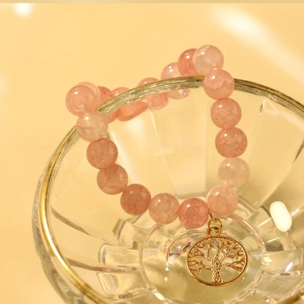 Pink Crystal Beaded Bracelet With Tree Of Life Shape Pendant. - Picture 6 of 6